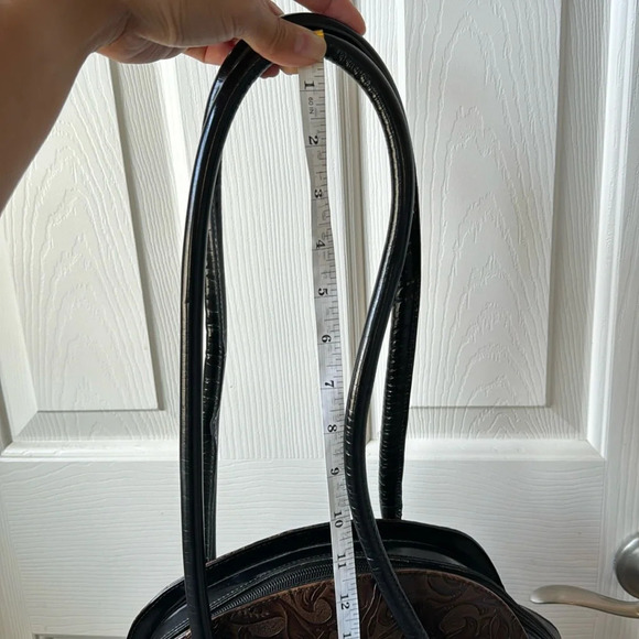 Donald Pliner Embossed Western Leather Earthy Tassel Shoulder Bag - Picture 9 of 17